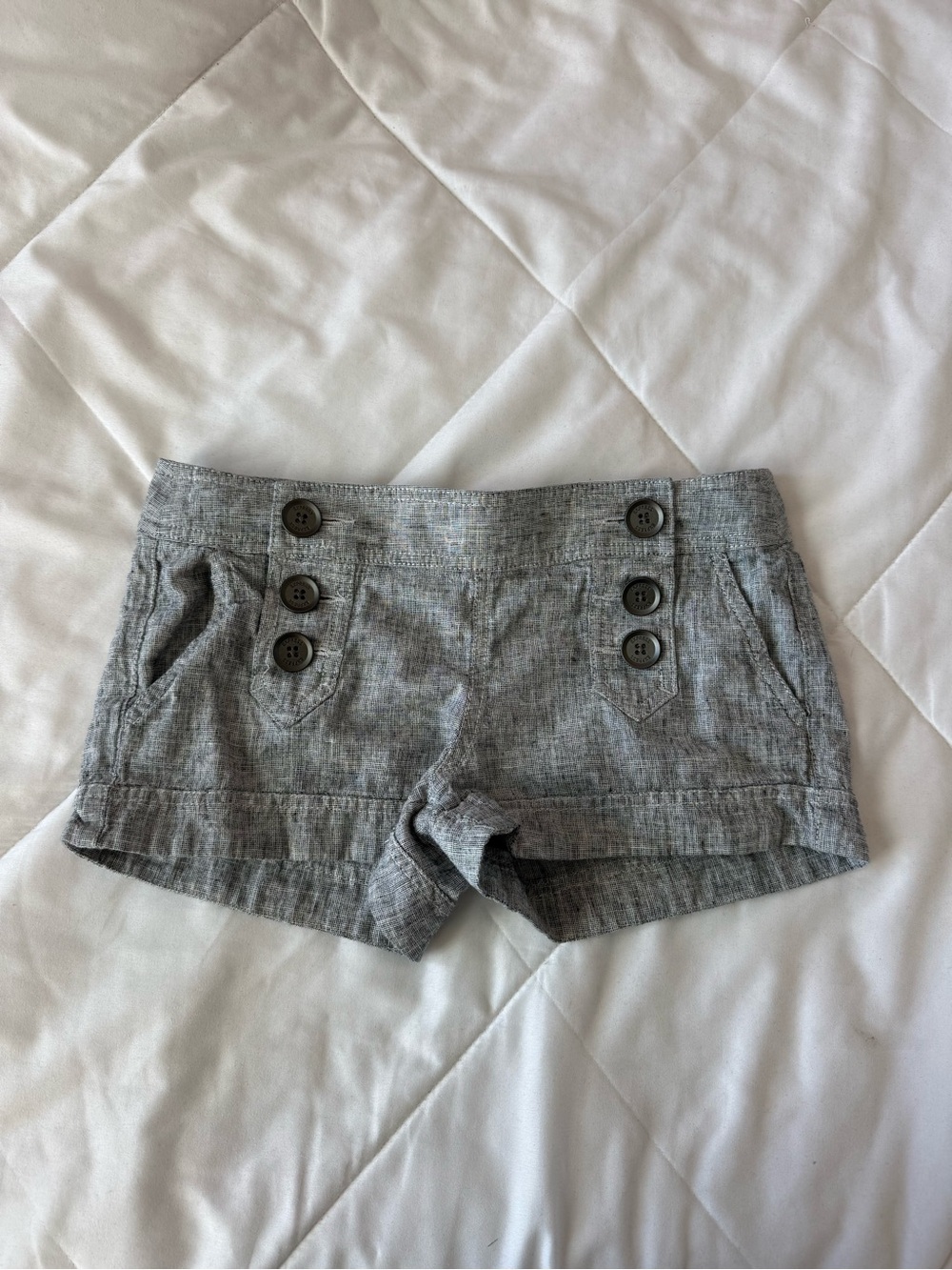 Express Gray High-Waist Button-Accent Linen-Blend Shorts